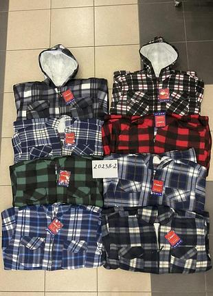 Флісова тепла зимова сорочка куртка в клітинку з хутром на замку з капюшоном