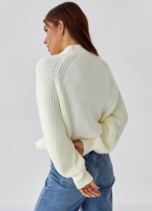 Женский теплый свитер оверсайз, с длинным рукавом, белая ваниль5 фото