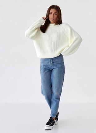 Женский теплый свитер оверсайз, с длинным рукавом, белая ваниль3 фото