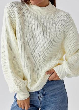 Женский теплый свитер оверсайз, с длинным рукавом, белая ваниль1 фото