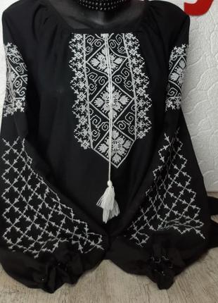 Женская  вышиванка с длинным рукавом и вышивкой украина украинатд 44-64 размеры темно-синяя черная синяя красн2 фото