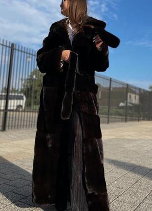Ексклюзив ❗️максі довжина 150 см ❗️шуба норкова black glama gf ferre поперечка халат з англійським воротом р.46-488 фото