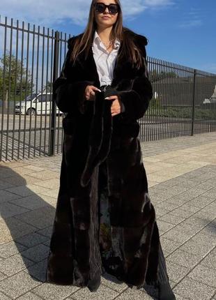 Ексклюзив ❗️максі довжина 150 см ❗️шуба норкова black glama gf ferre поперечка халат з англійським воротом р.46-483 фото