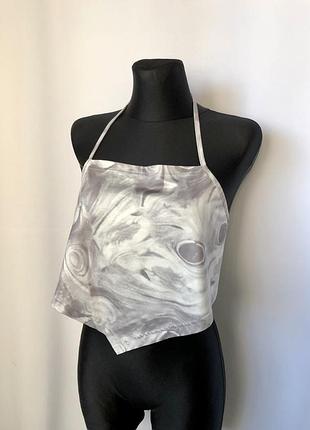 Shein кроп топ принт тай дай мрамор открытая спинка серый