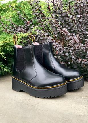 Сапоги зимние на платформе ❄ ботинки dr.martens chelsea bex black хутро