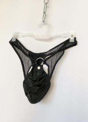 Чоловічі стрінги чорні з кільцем jockstrap сітка еротичні звабливі нижня білизна труси