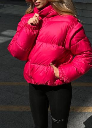 Куртка жилетка 2 в 1 курточка пуховик розовая малиновая7 фото