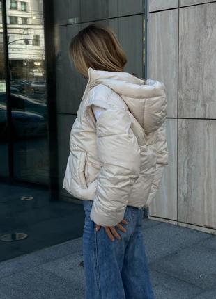 Куртка жилетка 2 в 1 курточка пуховик айвори молочная8 фото