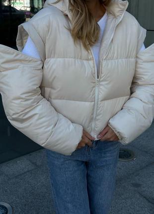 Куртка жилетка 2 в 1 курточка пуховик айвори молочная5 фото