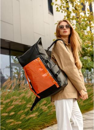 Жіночий рюкзак sambag rolltop hacking чорно-оранжевий2 фото