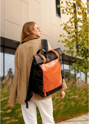 Жіночий рюкзак sambag rolltop hacking чорно-оранжевий6 фото