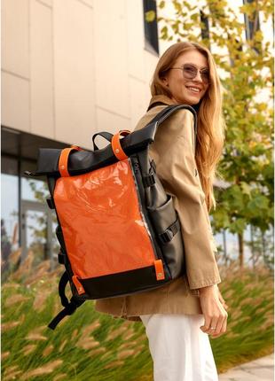 Жіночий рюкзак sambag rolltop hacking чорно-оранжевий4 фото