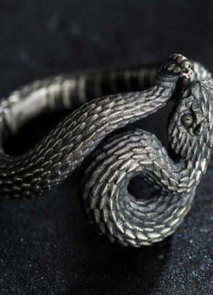 Кольцо в форме серебристой змеи с чернением символ - смерть и возрождение магия и сила размер регулируемый3 фото