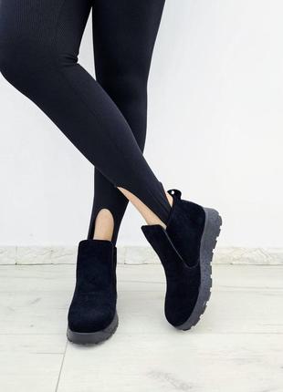 Замшевые женские ботинки слипоны хайтопы демисезонные черные slip 77/3 38р3 фото