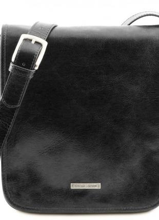 Качественный мужской большой кожаный мессенджер tuscany leather messenger tl141255 (черный)