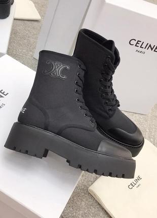 Черевики жіночі чорні шкіряні коричневі текстильні celine