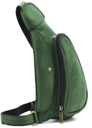 Стильная зеленая сумка рюкзак слинг кожаная на одно плечо re-3026-3md tarwa3 фото