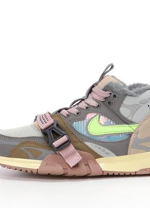 Чоловічі зимові кросівки nike air trainer 1 sp  grey  (найк тренер високі світло-сірі кросівки на хутрі)8 фото