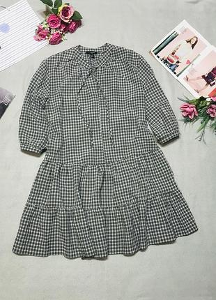 Красивое ярусное платье в клетку new look tall 👗 размер указан 871 14 / наш 48-50 💥