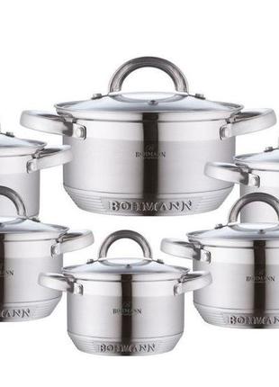 Набор посуды из шести кастрюль (12 предметов) bohmann bh 0717 индукционное дно
