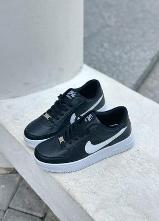 Кроссовки air force black white sole женские и мужские черные с белым найк аэр форсы