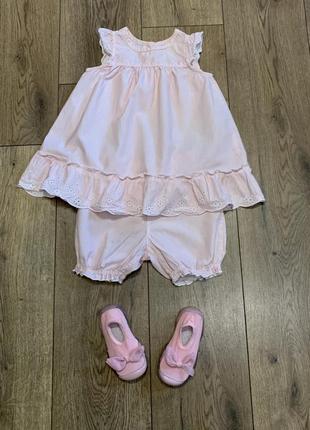 Комплект-платье и трусики из хлопка с английской вышивкой на годик н&м (швеция)