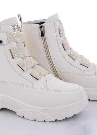 Жіночі білі зимові черевики на блискавці та липучці з гумкою