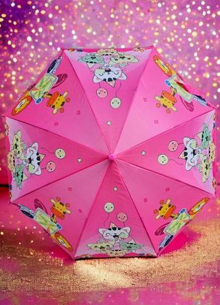 Зонтик для девочки от deluxe umbrella в розовой расцветке с полуавтоматическим механизмом и ярким дизайном6 фото