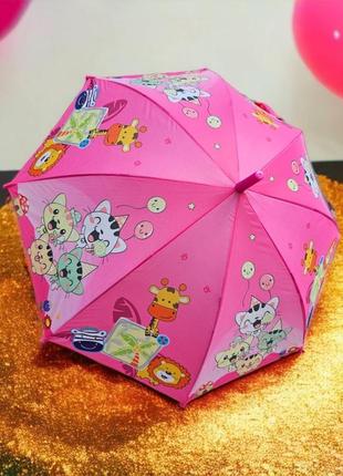 Зонтик для девочки от deluxe umbrella в розовой расцветке с полуавтоматическим механизмом и ярким дизайном2 фото