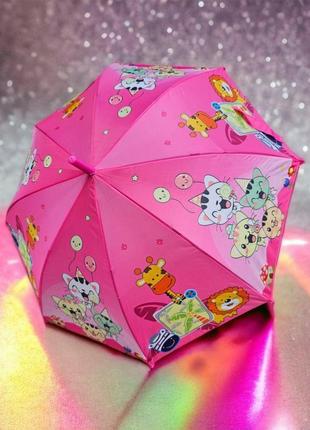 Зонтик для девочки от deluxe umbrella в розовой расцветке с полуавтоматическим механизмом и ярким дизайном4 фото