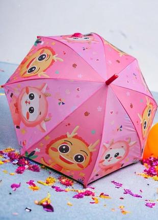 Розовый полуавтоматический зонтик для девочки с ярким узором от компании deluxe umbrella3 фото