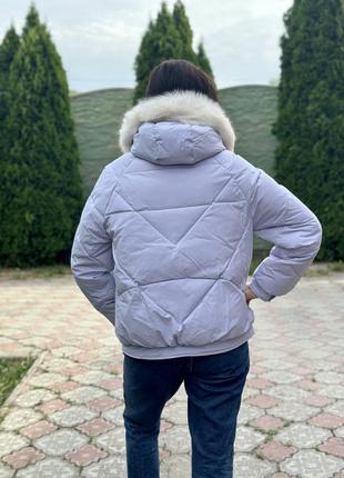 Зимова куртка фіолетова з натуральним хутром песця2 фото