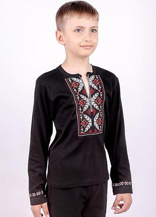 Вишиванка для хлопчиків, чорна з червоною вишивкою