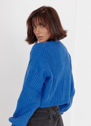 Жіночий светр короткий в'язаний oversize, синій колір2 фото