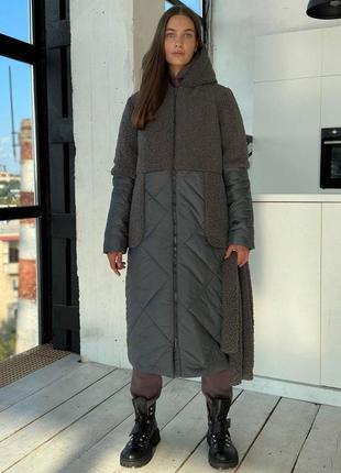 Пальто женское серое теплое плащевка на силиконе2 фото