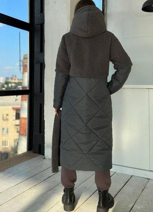 Пальто женское серое теплое плащевка на силиконе6 фото