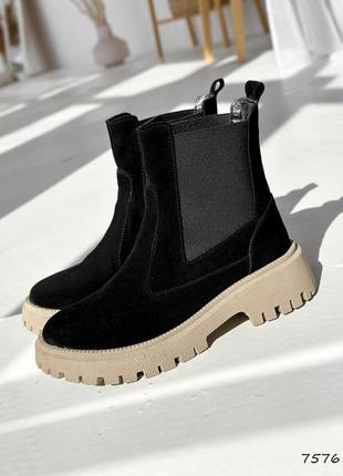 Топовые черные женские ботинки челси демисезонные, замшевые, весеннево-осенние,женская обувь на осень 2023-24