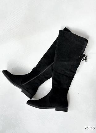 Стильные черные женские ботфорты демисезонные,осень-весна,экозамша+флис,женская обувь на осень 2023-20249 фото
