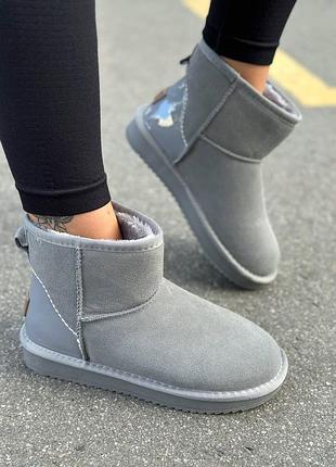 Уггі сірі натуральна замша + лак пʼятка 0545