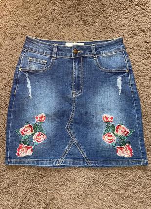 Юбка джинсовая house с вышивкой