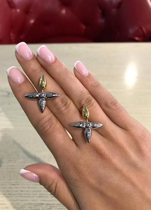 Брендовые серьги комбинированные серебро с позолотой