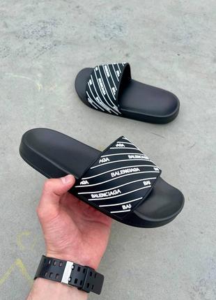 Женские черные шлепанцы в стиле balenciaga slides small logo black тапочки