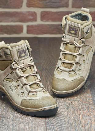 Тактические демисезонные ботинки койот из натуральной кожи и кордуры, военная качественная обувь 34-486 фото