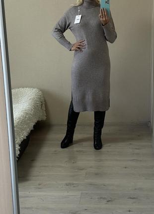 Стильное,базовое,модное,теплое,плотное платье-свитер,с разрезами по бокам5 фото