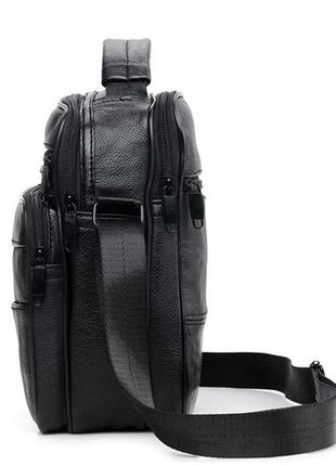 Кожаная сумка, мужская барсетка, каркасная черная сумка через плечо с ремнем 22х21х10 см, мессенджер5 фото