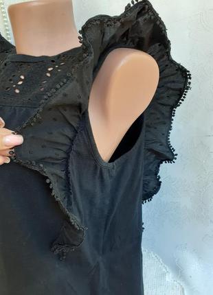 100% хлопок 🦋 блуза кокетка рукав бабочка с прошвой набивное кружево футболка туника блузочка женственная удлиненная на резинке3 фото