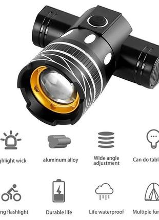 Яскрава led- велофара передня акумуляторна + zoom. велосипедна фара ліхтарик. ліхтарі для велосипедів fg00972 фото