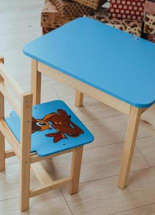 Столик детский прямоугольный с ящиком и стульчиком олененок 46х60х45 см синий (5421-4023)5 фото