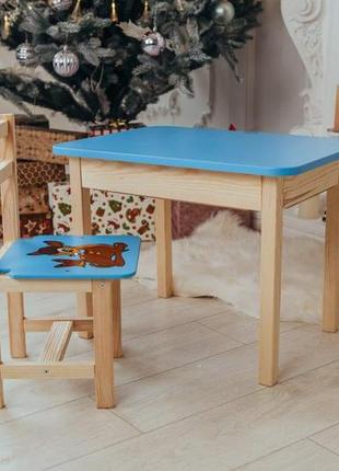 Столик детский прямоугольный с ящиком и стульчиком олененок 46х60х45 см синий (5421-4023)4 фото