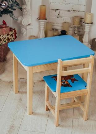 Столик детский прямоугольный с ящиком и стульчиком олененок 46х60х45 см синий (5421-4023)6 фото